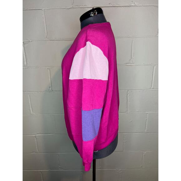 sweatshirt color blocked hot pink purple green 3 snaps - Picture 5 of 10
